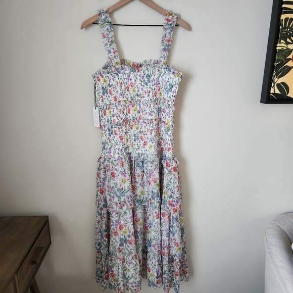 NWT SAYLOR | Leanna Smocked Floral Print Midi Dress - Size L - Picture 7 of 12